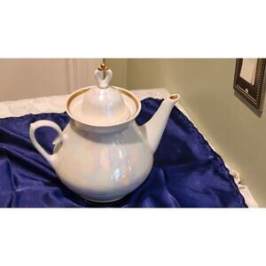 Iridescent Pearl with Gold Trim Vintage Porcelain Teapot made in USSR